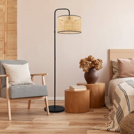 Opviq Lámpara de Suelo de Ratán AYD-3269 Crema y Negro